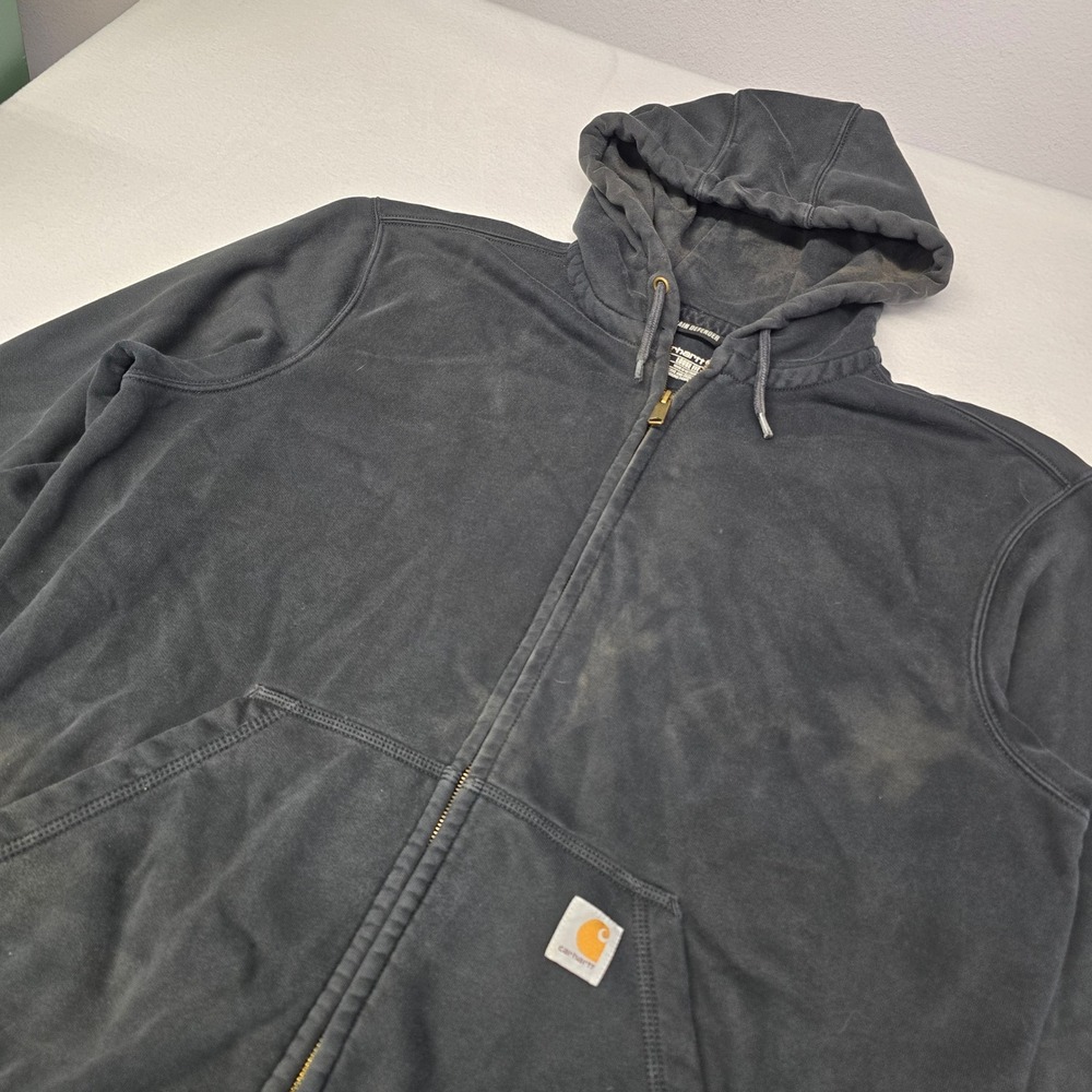 Carhartt Rain Defender Loose Fit Full Zip Hoodie Mens XL Black Faded Workwear - Picture 2 of 7